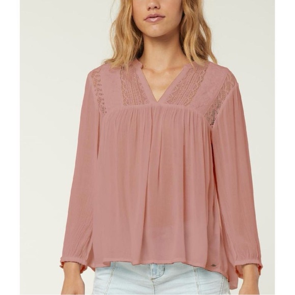 O'Neill Tops - O'Neill Free Spirit Dusty Rose Lace Detail Blouse